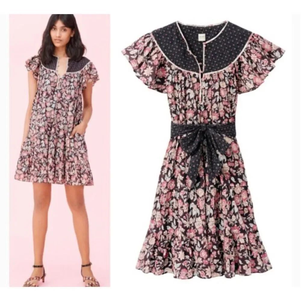 La Vie Rebecca Taylor NWT mixed printed ruffle sleeve dress small